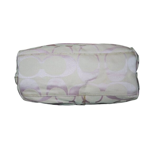 Coach Signature C Cream & Pink Stripe Canvas & Leather Tote Bag - Picture 5 of 13